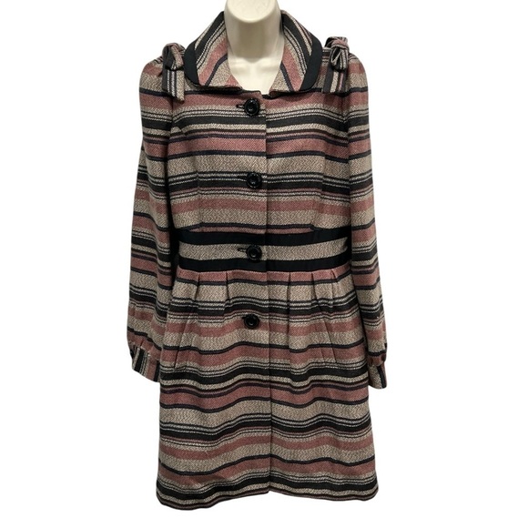 Anthropologie Elevenses Pattern Maker Striped Peacoat Shoulder Bows Size 6 - Picture 1 of 9